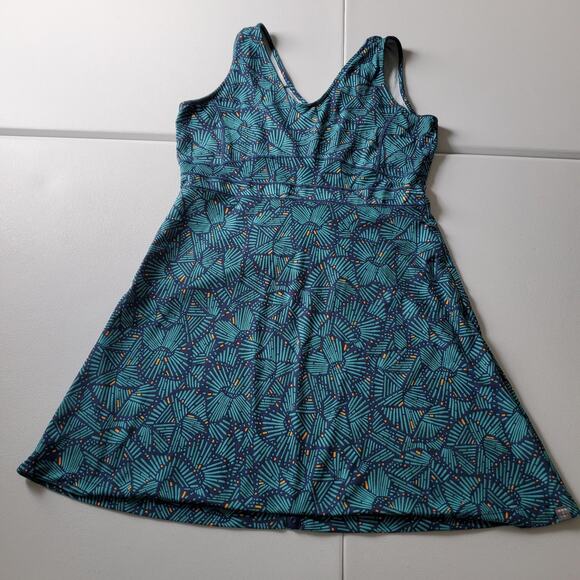 Title Nine Dress Womens Large Blue Geo Print Sleeveless Fit Flare Pockets S/S 22 - Picture 1 of 10